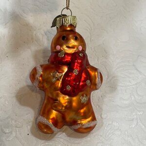 VTG Gingerbread Man Glass Glitter Christmas Tree Ornament 3.5"x2"